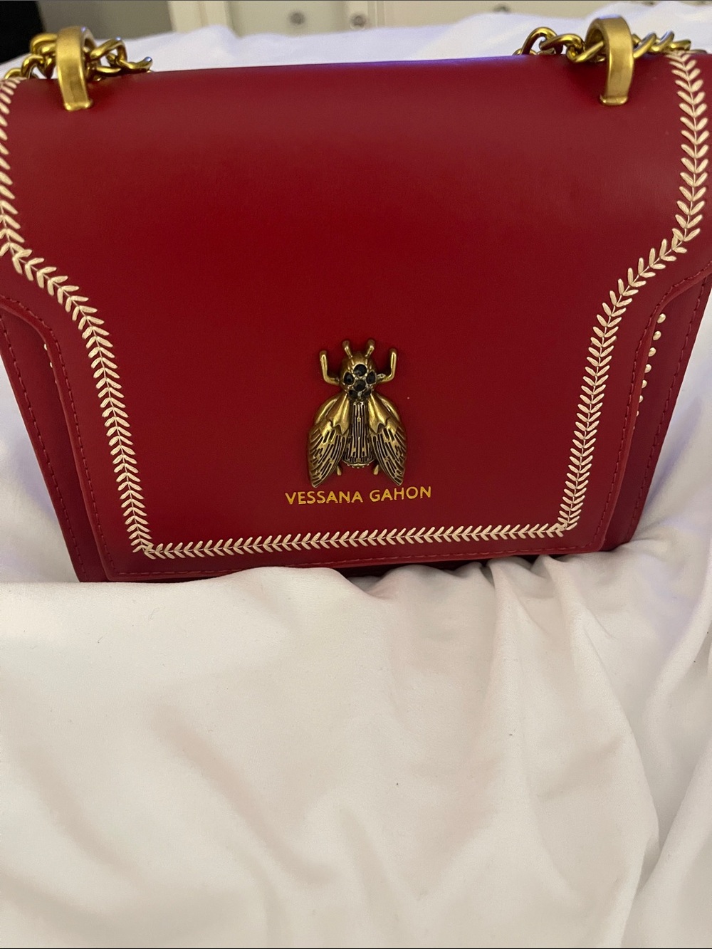 🪎 Vtg Elegant Vintage Faux Leather  Bumblebee Decor Crossbody Shoulder Bag